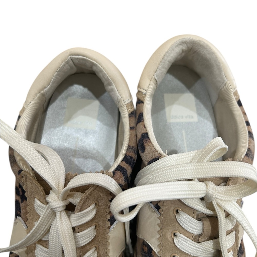Nwot Dolce Vita Beige tan animal-Print Lace-Up suede fashion Sneakers size 10 - Picture 7 of 9
